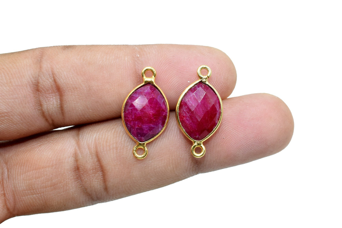 Ruby 10x13mm eye shape double bail charms,Ruby Eye Shape Gold Plated bezel,Gold Vermeil Bezel, jewelry making charm,Ruby bezels,Ruby pendant