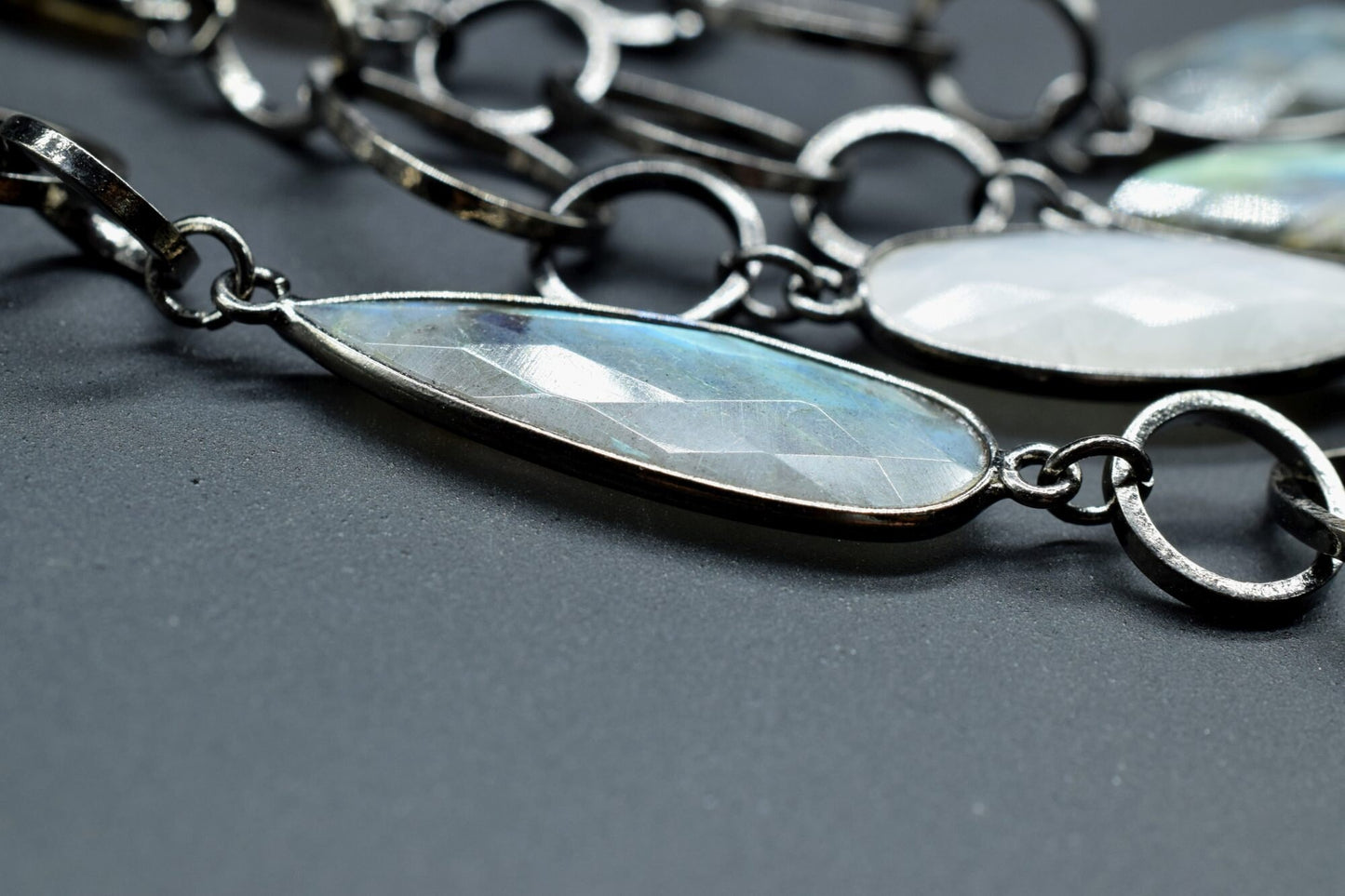 Blue Flashy Labradorite & Moonstone 10x30mm long briolette connector link Chain Natural Labradorite Bezel Chain,Labradorite Chain,Labradorit