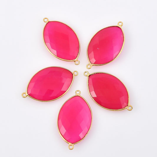 Pink chalcedony 20x30mm Marquise Bezel double connector,Chalcedony Gold Plated bezel,chalcedony Bezel,Gold Vermeil Bezel, Gold-Filled bezel
