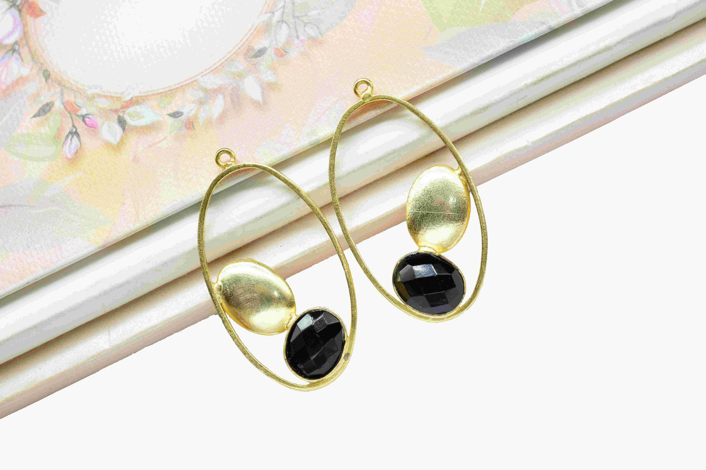 Black Onyx Gemstone Component Earring, Finding Oval Shape Earring Connector, Gemstone Component Earring, Finding Necklace Component Jewelry