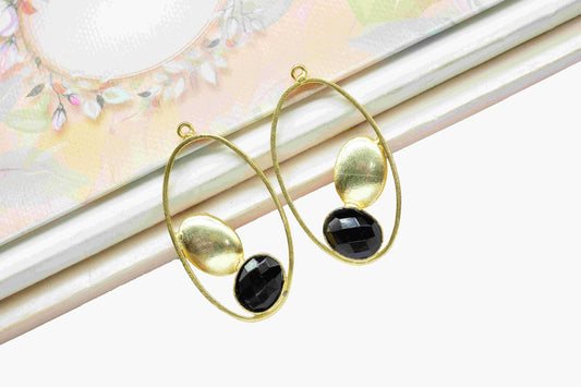 Black Onyx Gemstone Component Earring, Finding Oval Shape Earring Connector, Gemstone Component Earring, Finding Necklace Component Jewelry
