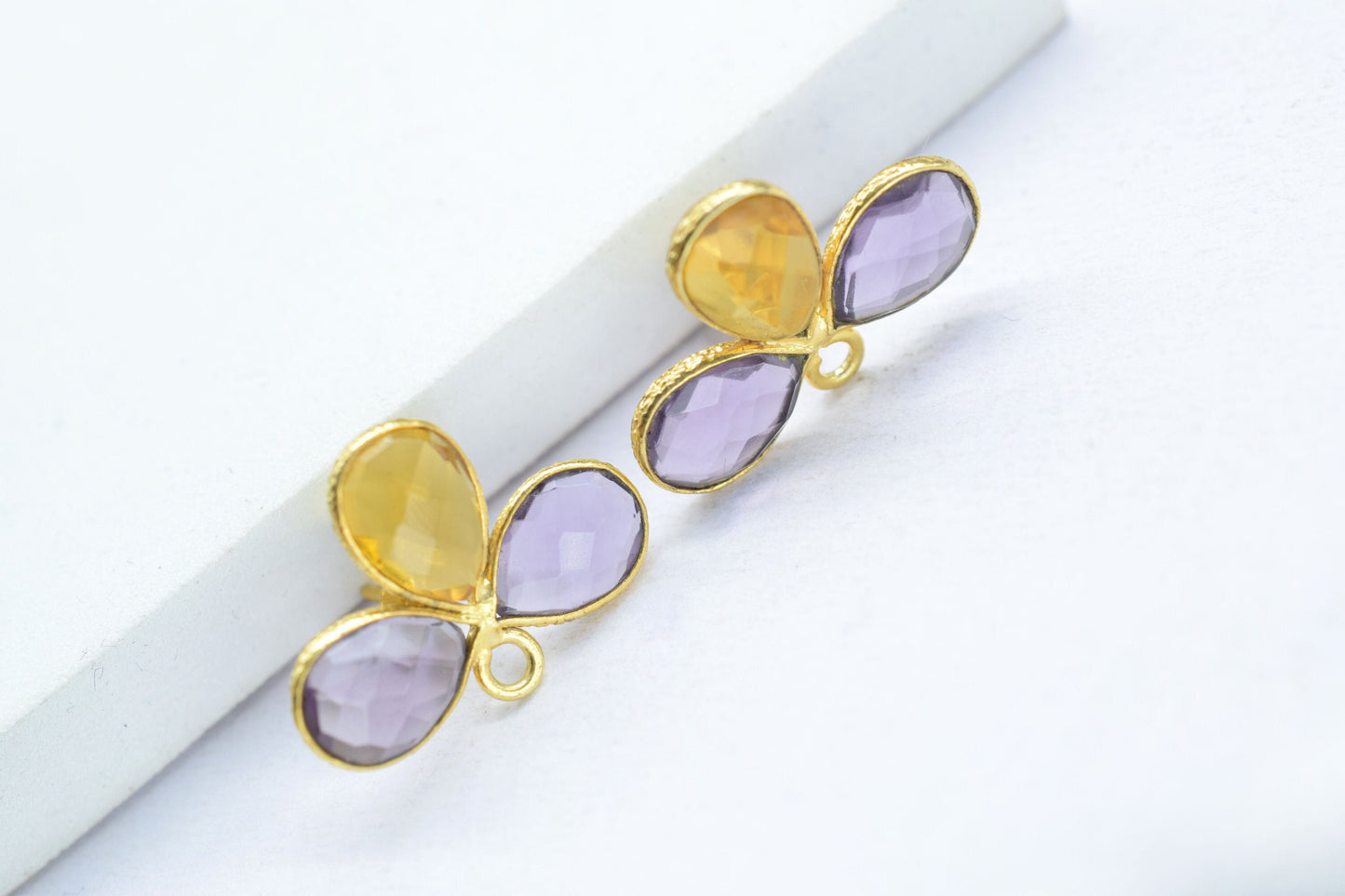 Amethyst Gemstone Earring Connector/Gold Plated Jewelry/Citrine Jewelry/Bezel Component/Jewelry making Stone/Amethyst Pear Shape Stone/Gift