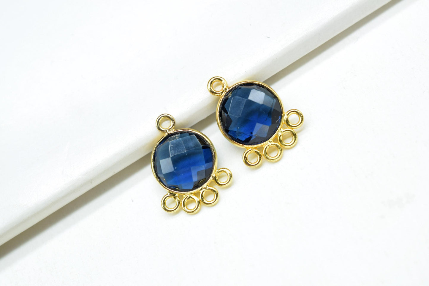 Blue Kyanite 10mm Round Bezel Charm/Gemstone Brass Component/Single Bail Pendant charms/Round Handmade Jewellery Connector/B'day Gift