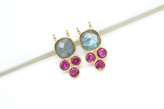 Labradorite 8mm Cushion shape Bezel charms,Labradorite Pendant,Grey Gemstone connector,Labradorite Jewelry,Cubic zirconia Bezel charm,p001