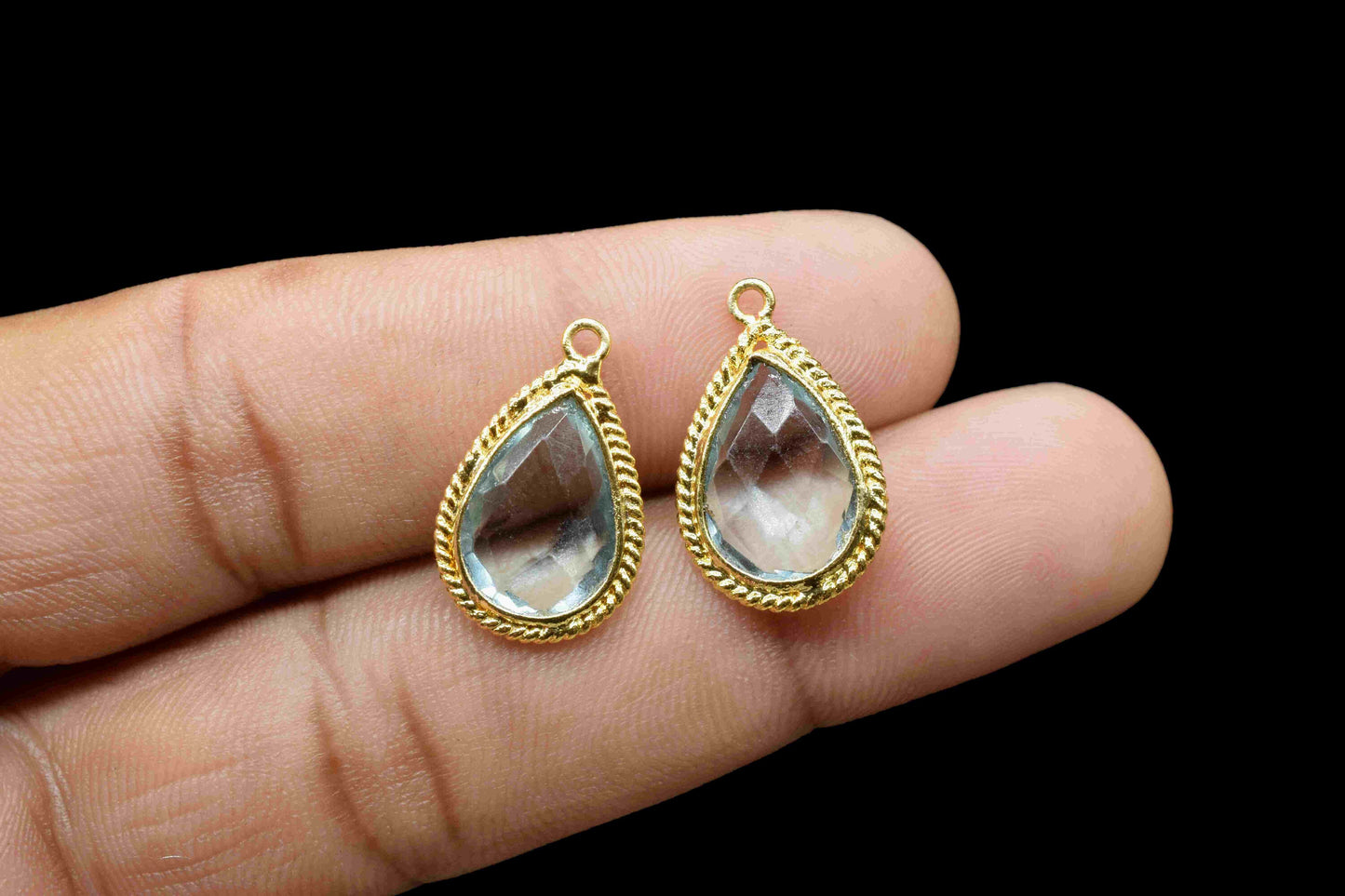 Sky Topaz Teardrop Shape Single Bail Connectors,Sky Topaz 9x13mm Pear Shape Charms,Sky Topaz Gold Plated Bezels,Topaz Jewelry Making Charms
