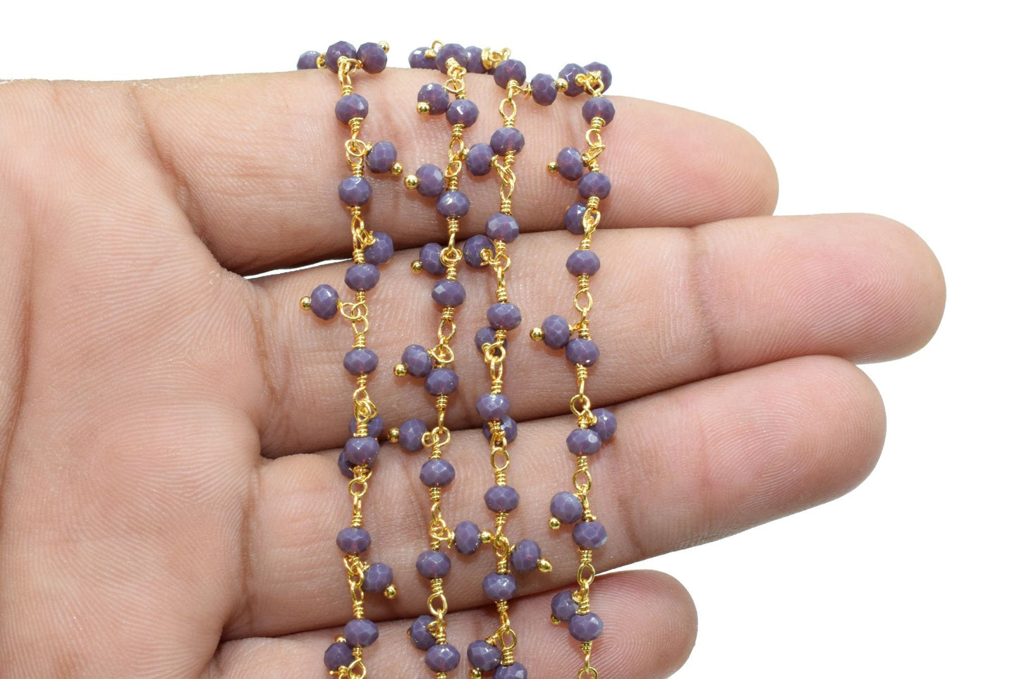 Purple Chalcedony Cluster Rosary Chain,Handmade Jewelry Making Wire Wrapped Beaded Chain By Foot, Necklace, Chalcedony CLUSTER Rosary chain