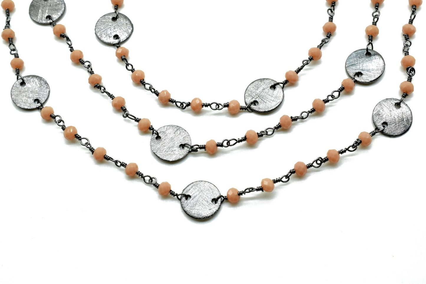 Peach Agate 3mm Beaded Chain,Peach Agate Rosary Chains,Peach Agate Gold Plating Wire Wrap Chain,Brass chain Jewelry,circle charms chain,