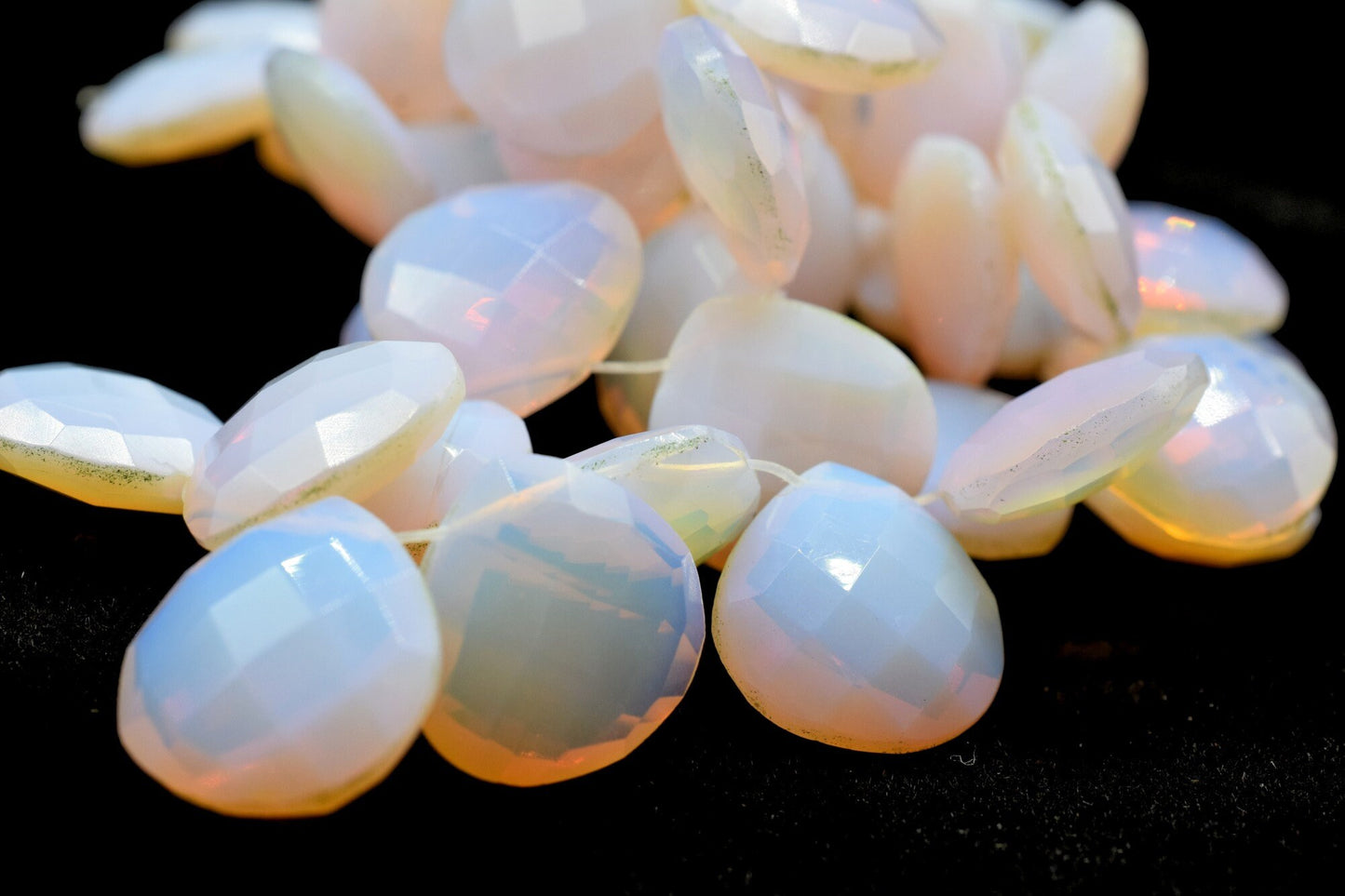 White Opal 14mm Heart shape Briolettes,White Opal briolettes for making jewelry,White Opal Briolettes,White Opal Heart briolettes strand,