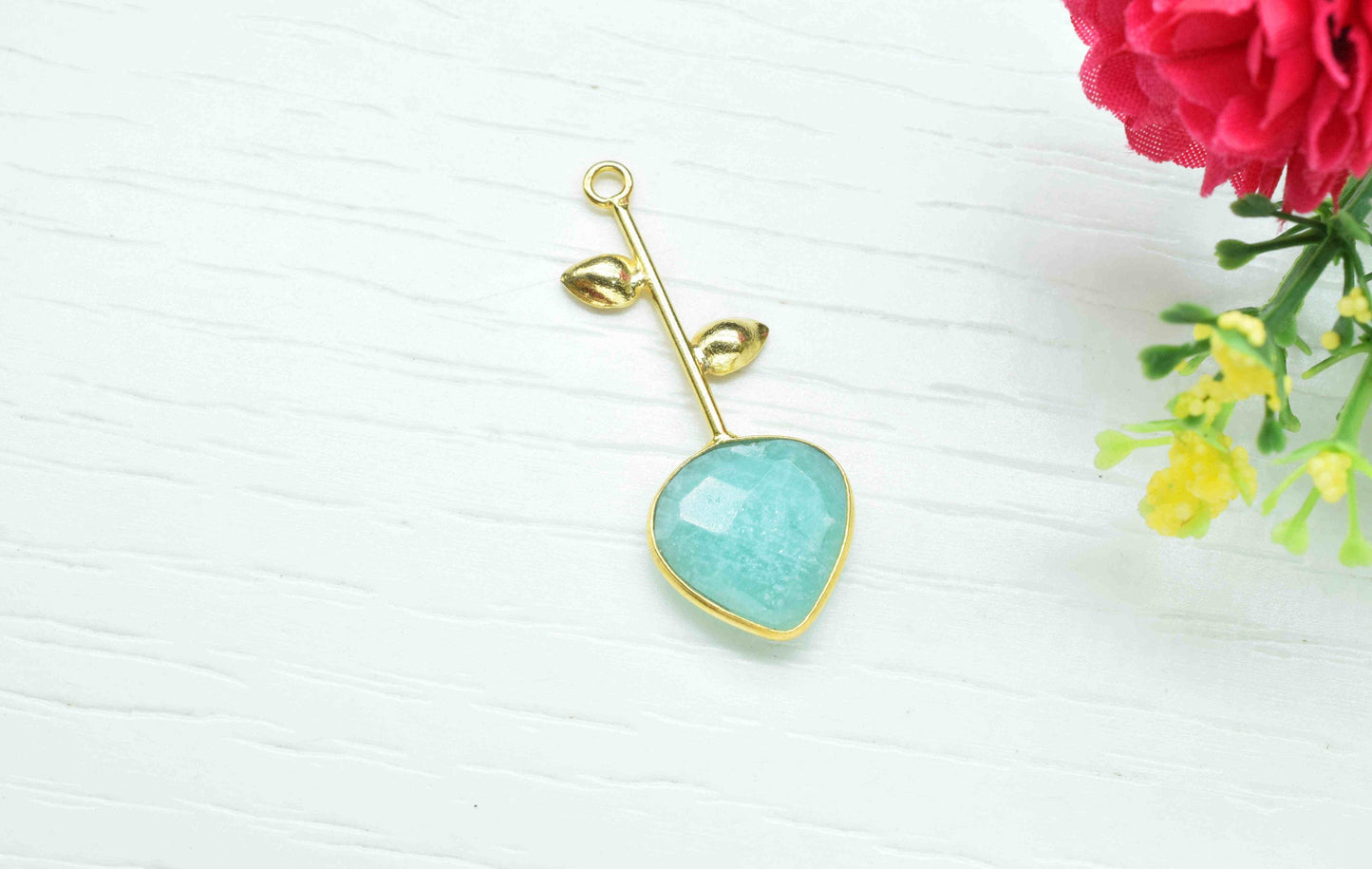 Amazonite Single Bail Pendant , Amazonite Charms ,Heart Shape Charms , Genuine Gemstone Charms , Gemstone Connectors , Summer Collection