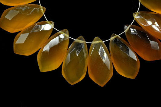 Dark Yellow Chalcedony 10x20mm Tie Shape Beads,Yellow Chalcedony Pear Shape Beads,Faceted Fancy Shape Briolettes,Calibrated Briolettes beads
