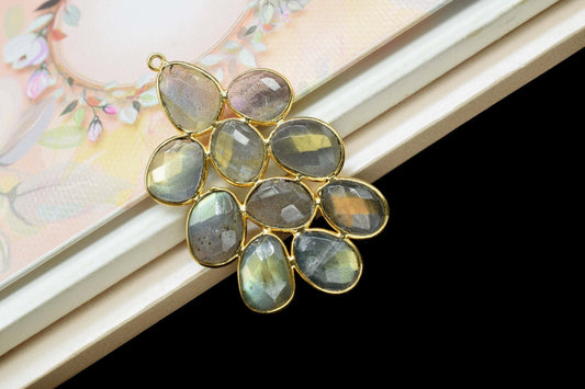 labradorite pendant,gemstone pendant,multi gemstone connector,gold plated pendant,single bail bezel,gemstone bezel,handmade pendant,hadnmade