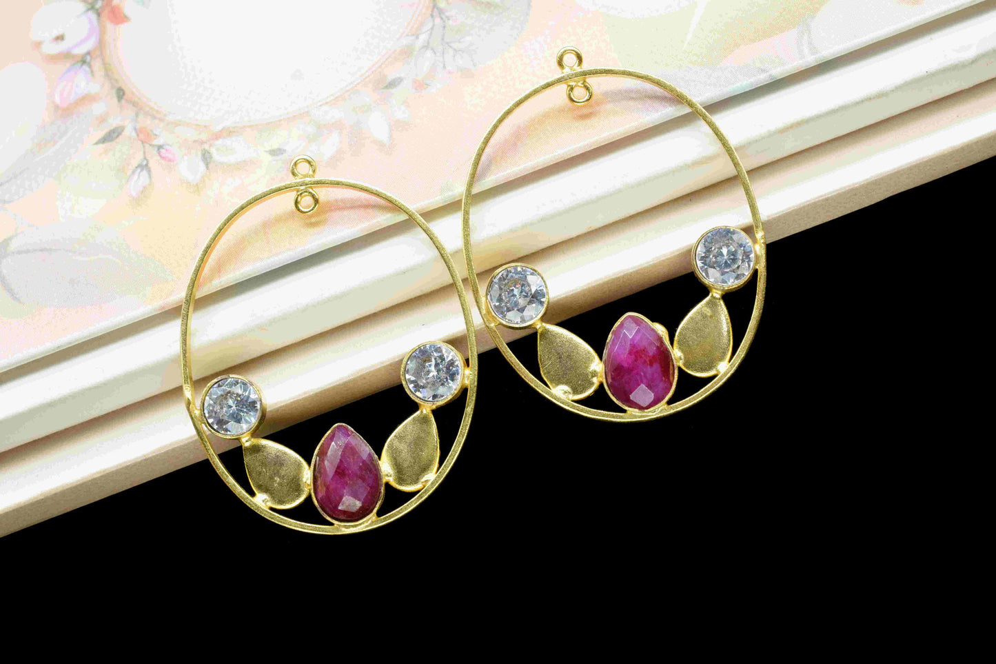 Multi Gemstone Ruby 7x10mm Teardrop Pendant,Finding Oval Shape Component Jewelry,Zircon Gemstone Round Shape Earring ,Handmade Necklace,Gift