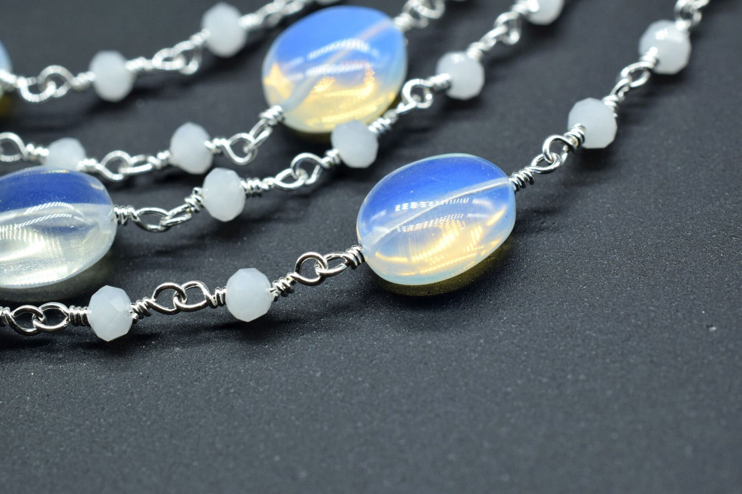 Opalite Gold Plated rosary Chain,Oval Necklace Chain,Opalite Chain,Selling Per Foot,Moonstone beads chain,Moonstone beads rosary chains