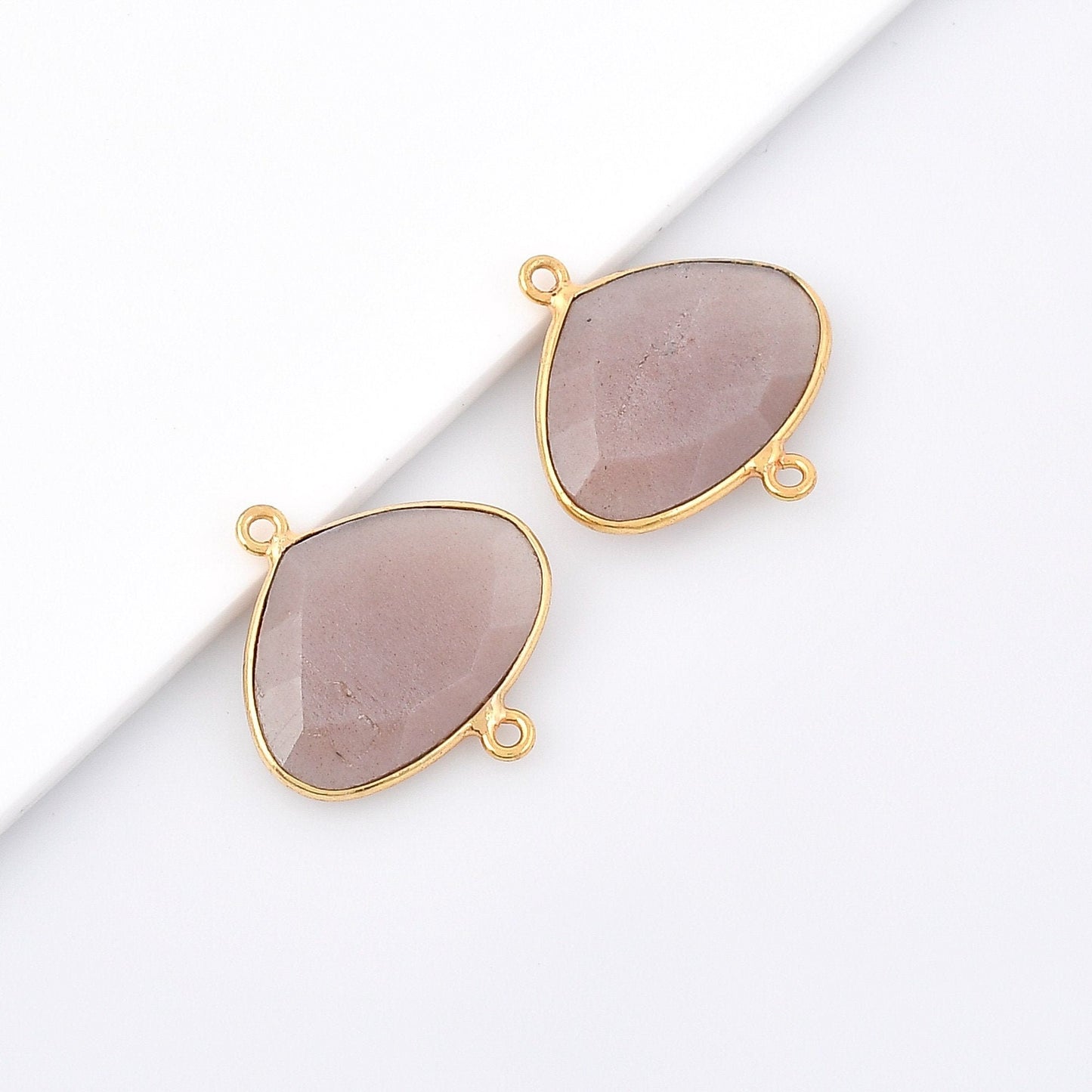 Peach Moonstone 15x20m Bezel dual connector,Moonstone kidney Shape Gold Plated bezel,Moonstone Bezel,Vermeil Bezel,jewelry Gold-Filled bezel