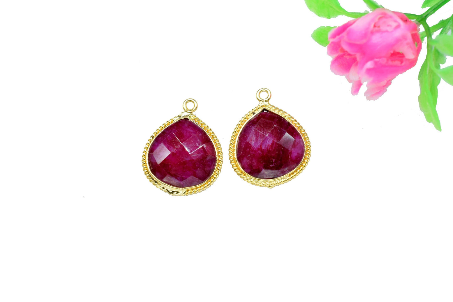 Natural Ruby Single bail 14mm heart shape Connector,Ruby Gemstone link Connector Jewelry,gemstone gold Plating Connector Jewelry making,Gift