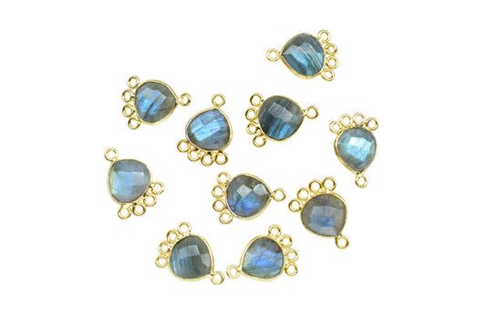 Labradorite Heart Shape Pendant/Gold Plated Charms Jewelry/Handmade Connector Jewelry/Connector Charms/Station Bezel Link Supplies/Gift