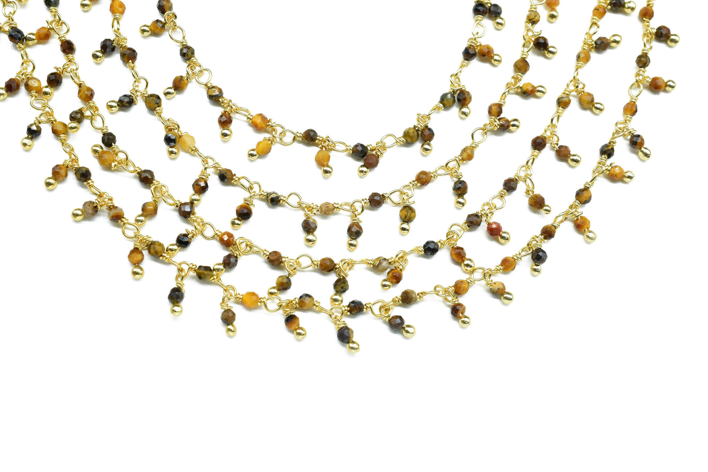 Tiger Eye 2mm Cluster Rosary Chain,Gemstone Chain,Wire Wrapped Necklace Chain,Tiger Eye Dangling Faceted Chain,Handmade Station Link Jewelry