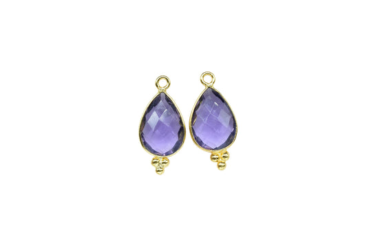 Amethyst charms Pendant Jewelry,Amethyst 10x14mm Pear Shape Gold Plating Single bail connector,Amethyst Quartz Gemstone Faceted connector