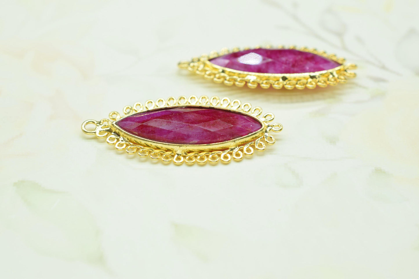 Natural Ruby 10x30mm Marquise Bezel Charm,Single Bail Pendant,Handmade Jewellery Connectors,long charm,Gemstone Brass Component,B'day Gift
