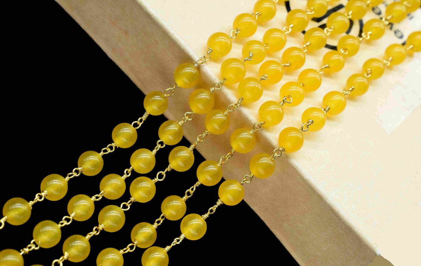 Yellow Chalcedony Quartz Smooth 6mm Round Beaded Chain,chalcedony Quartz Brass Wire Wrapped Necklace Chain,quartz gold Plating Beads Rosary