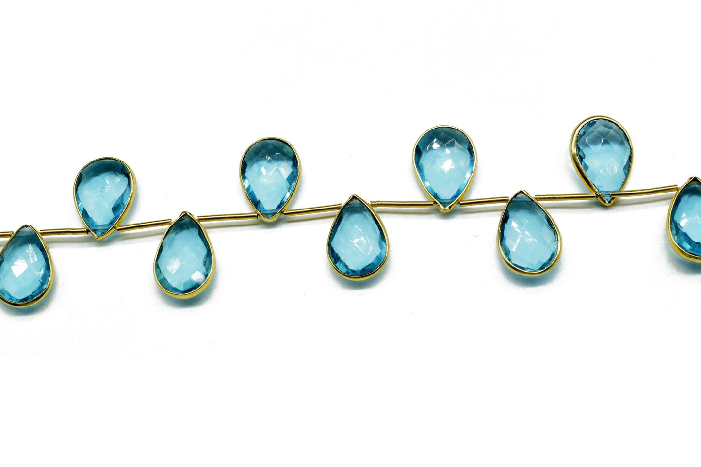 Sky Topaz Pear Shape Gold Plated Bezel strand,10x14mm pear Charms For Making Jewelry Findings Supply,Sky topaz charms strands