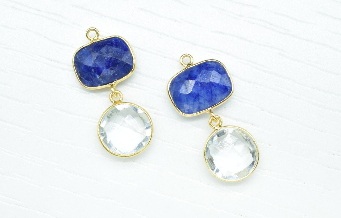 Crystal Dangle Component Earrings,Handmade Jewelry,Gemstone Connector,Multi Stone Jewelry,Station Bezel Link,Blue Sapphire pendant Connector