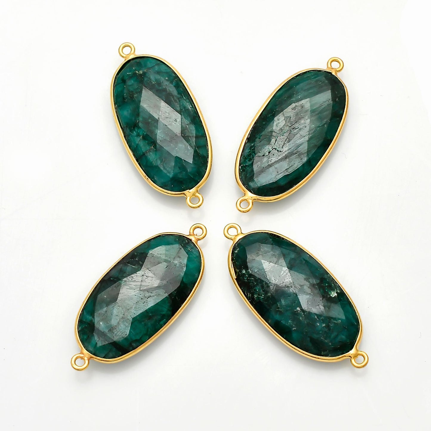 Emerald 14x28mm Bezel Charm connector,Oval Shape Gold Plated bezel,Gold Vermeil Bezel,Emerald jewelry making charm,Gold-Filled bezels charms