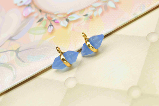 Natural Blue Chalcedony Faceted Double Terminated Points Pendant,Chalcedony 5x12mm Single Bail Pendant Jewelry,Gold Plated Band Pendant,Gift