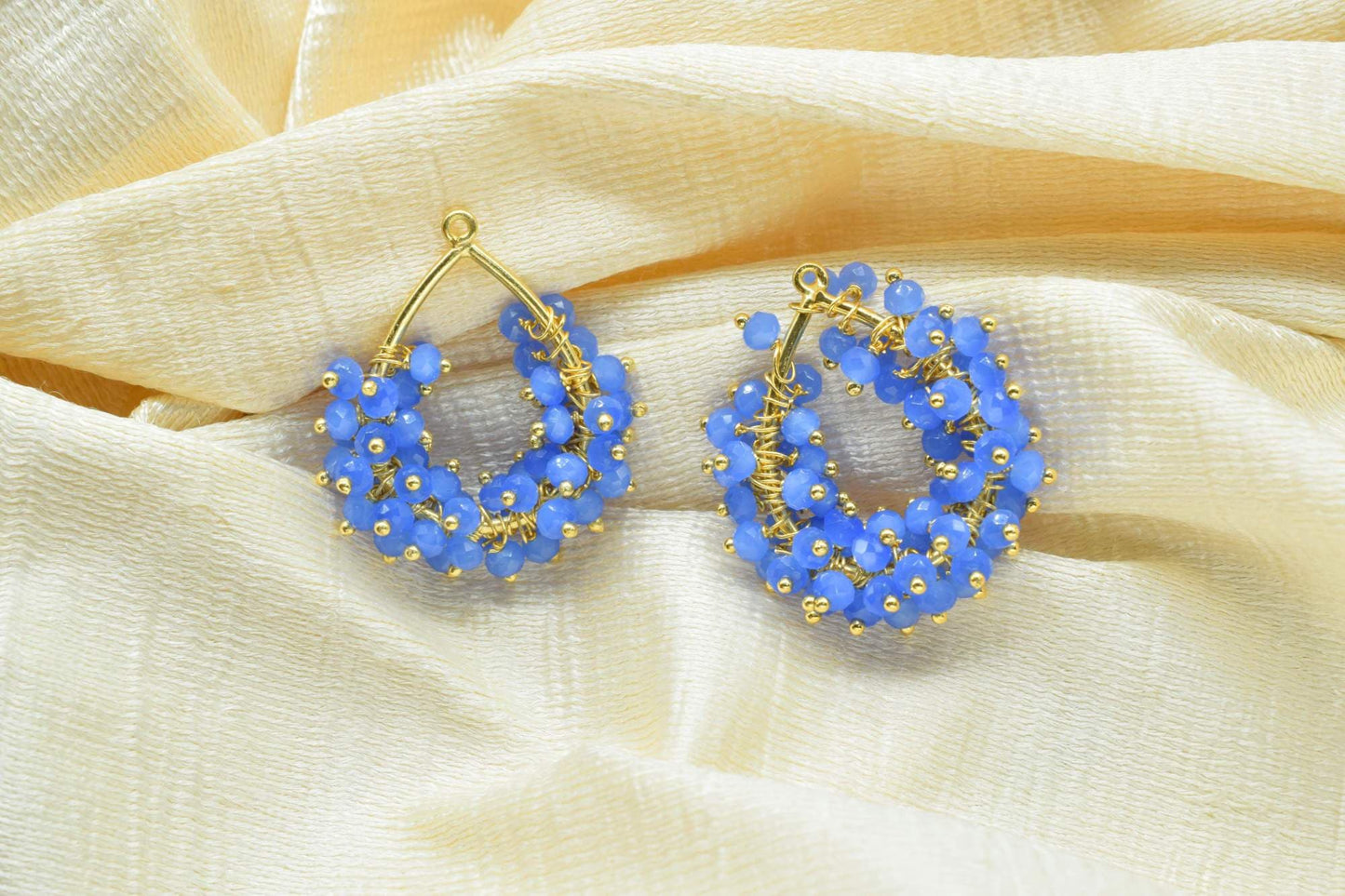 Blue Quartz Pendant Charms,Wire Wrapped Gemstone Components,Handmade Beaded Charms Necklace,Gold Vermeil Dangle Earring,Pendant Jewelry Gift