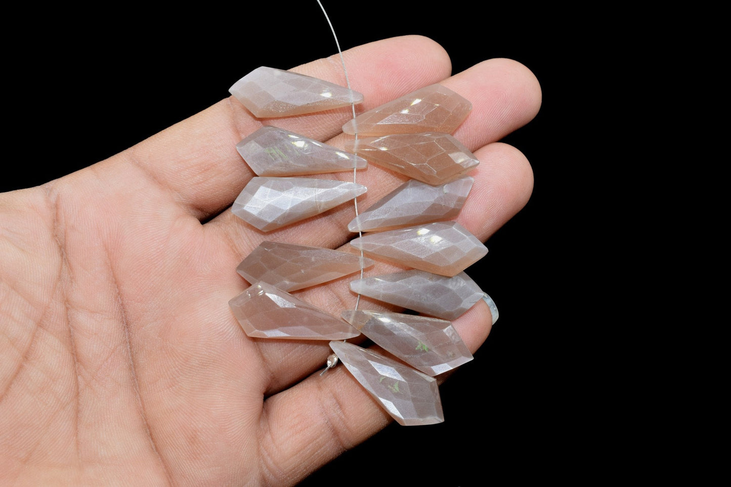 Peach Moonstone 9x27mm Faceted Briolettes,Peach Moonstone Beads,Semi-Precious Gemstones Beads,Calibrated Beads, Peach Moonstone gemstones