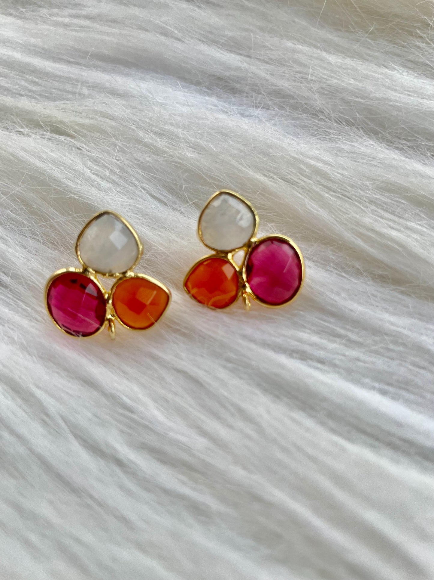 Rainbow Moonstone Oval Shape Earring Connector,Earring Making Connectors,multi stone connectors post studs,tourmaline studs,Carnelian studs