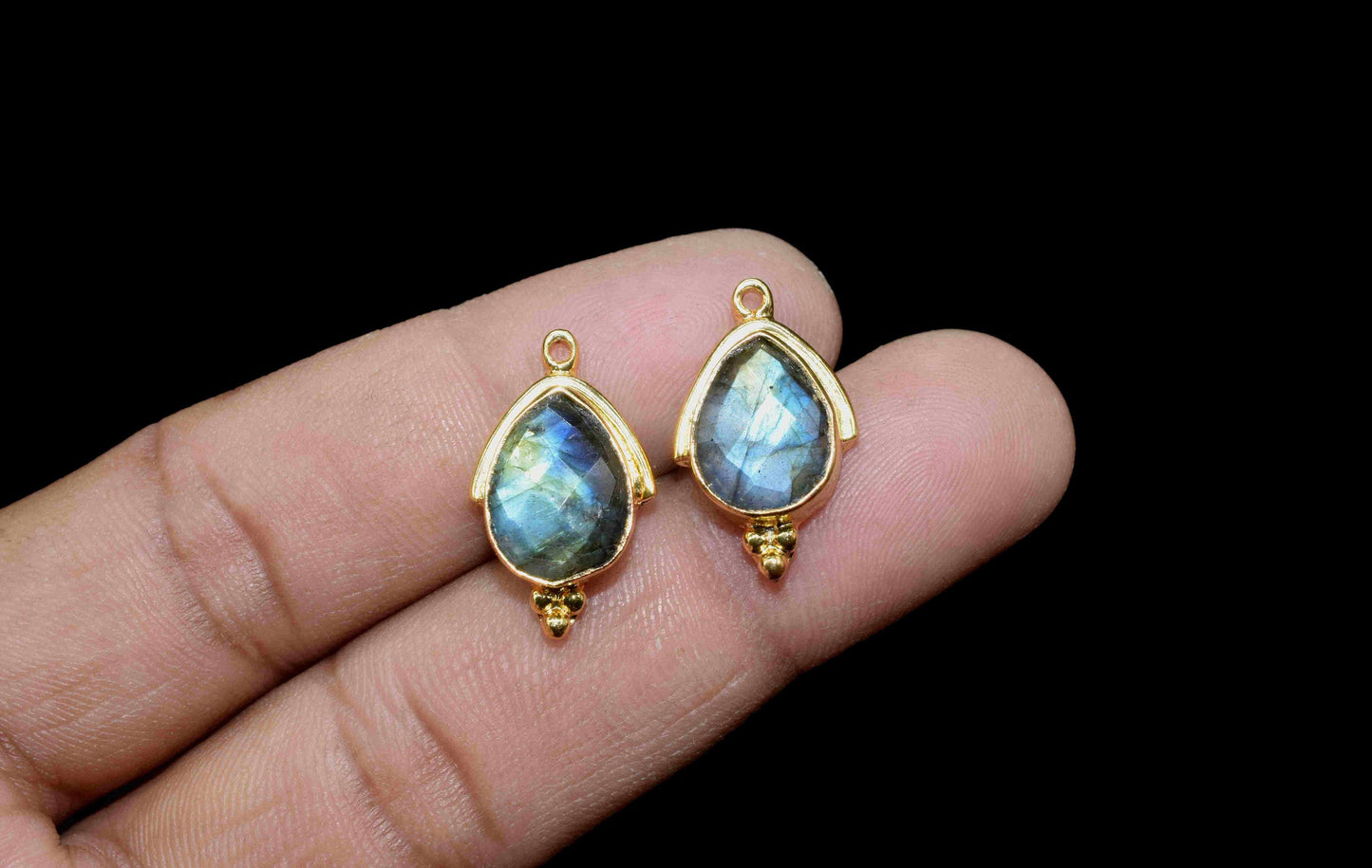 Natural Labradorite Faceted 9x13mm Pear Shape Connectors,Labradorite Charms Jewelry Making,Labradorite Gold Plating Pendant Jewelry,Gift
