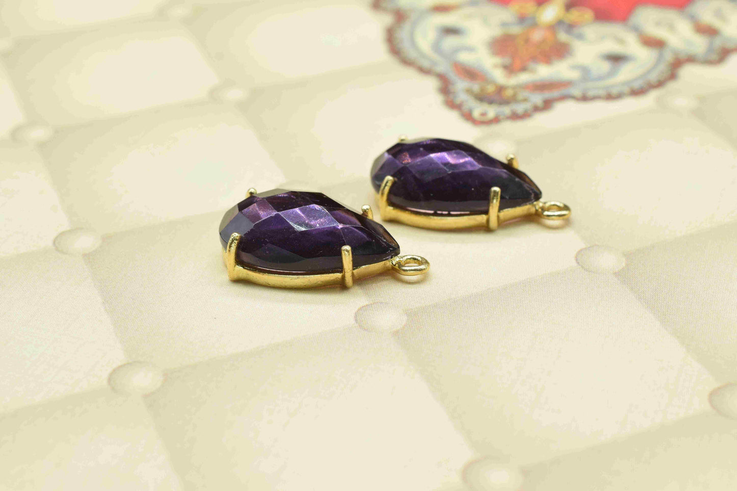 Amethyst Gemstone 12x20mm Teardrop Shape Connector,Amethyst Single Loop Gemstone Connector Jewelry Making,Amethyst Gold Plating Component
