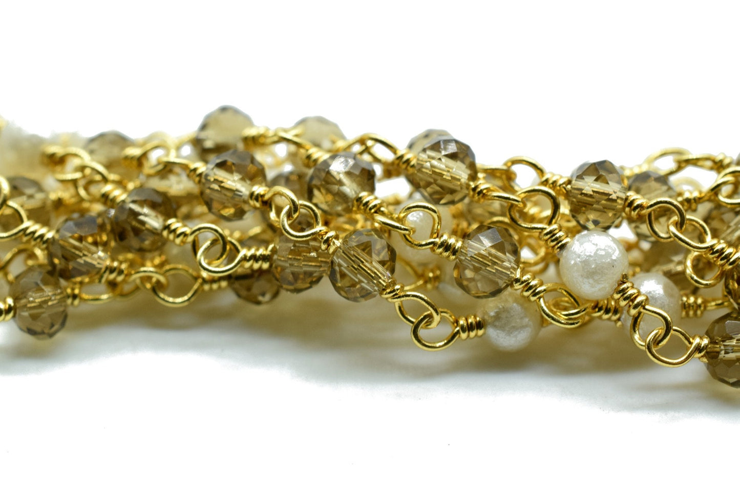 3-3.5 mm Faceted Smoky Quartz Gold Plated Rosary Chain, Wire Wrapped Rosary , Beaded Chain, Chain By Foot,Finding Beads Supplies,pearl chain