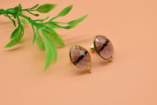 Amethyst 12x16mm teardrop Earring Connector,Jewelry Making,Amethyst Ear post stud,Single Loop Gemstone Connector,Teardrop Earring Connector,