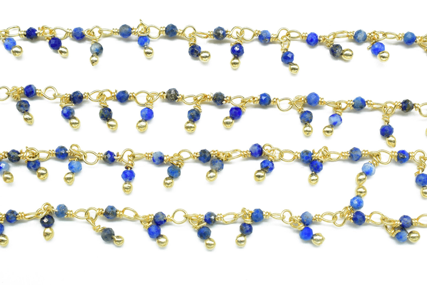 Lapis Lazuli Dangling Beads Chain,Gemstone Rosary Chain,Wire Wrapped Necklace Chain,Lapis Lazuli Cluster Rosary Chain,Handmade Beads Jewelry