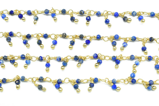 Lapis Lazuli Dangling Beads Chain,Gemstone Rosary Chain,Wire Wrapped Necklace Chain,Lapis Lazuli Cluster Rosary Chain,Handmade Beads Jewelry