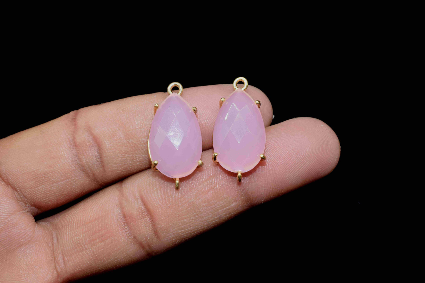 Rose Quartz Connector,Pink Quartz jewelry,Pink Quartz Bezel Pendant,double bail connectors, Prong Set Bezel,Handmade Gemstone Bezel,Gift