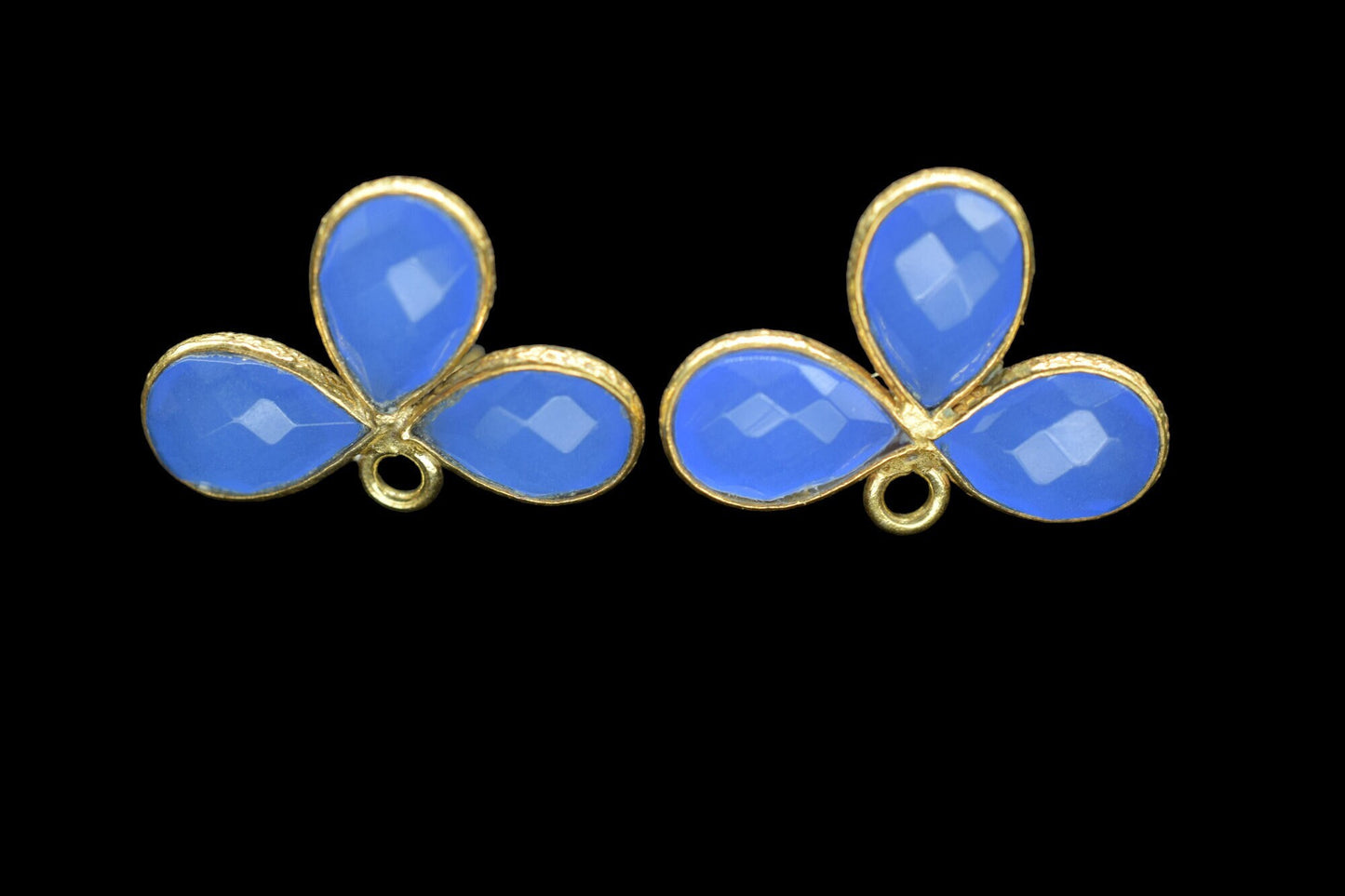 Blue Chalcedony Gemstone Earring Connector/Gold Plated Jewelry/Chalcedony Handmade Jewelry/Bezel Component/Jewelry making Stone/Pear Shape