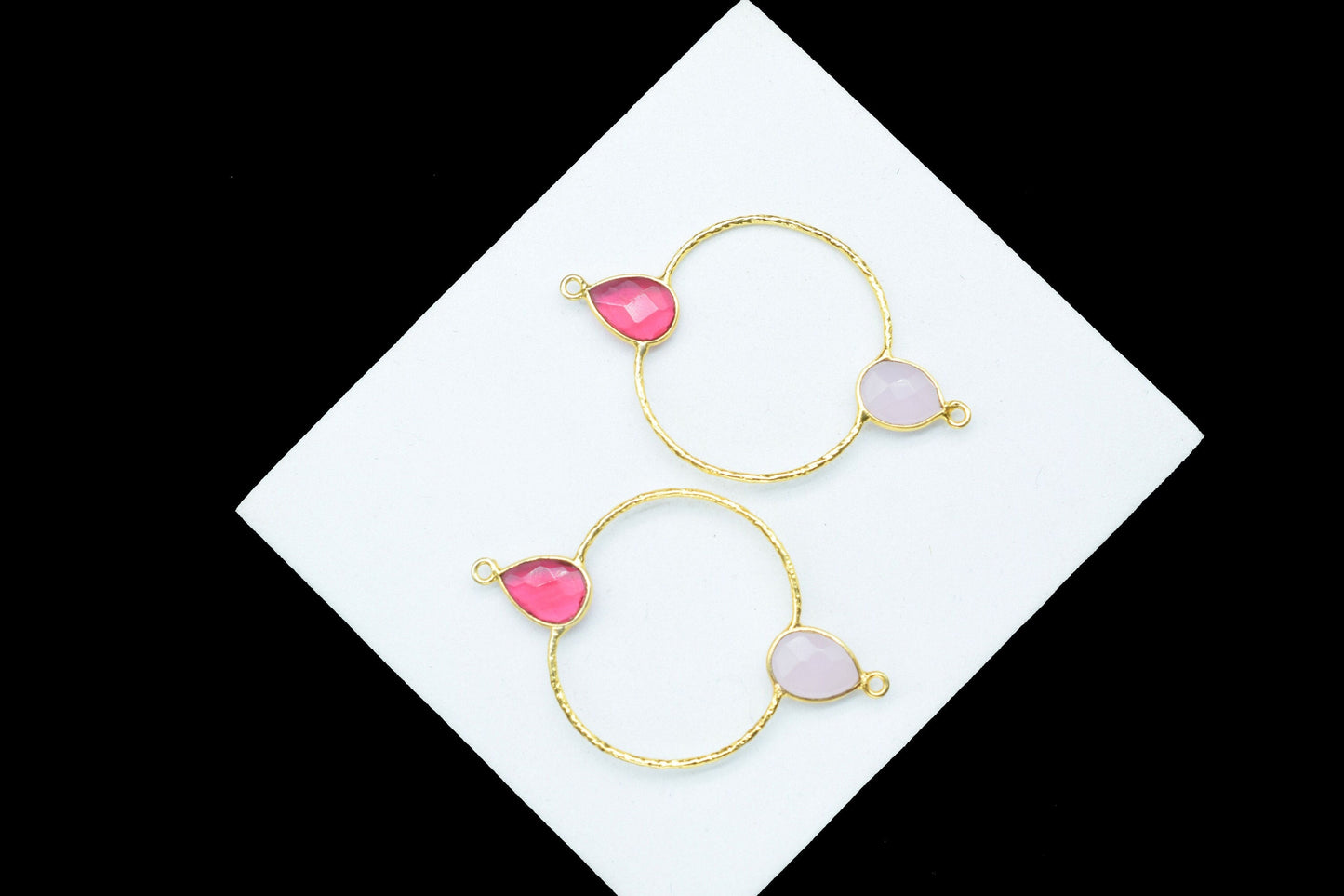 Pink Tourmaline Double Bail Bezel Connectors,Two Gemstone Bezel Connector,Gemstone Jewelry,unique Bezel,Rose Quartz Bezel Connectors,B'Gifts