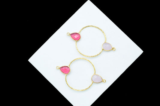 Pink Tourmaline Double Bail Bezel Connectors,Two Gemstone Bezel Connector,Gemstone Jewelry,unique Bezel,Rose Quartz Bezel Connectors,B'Gifts