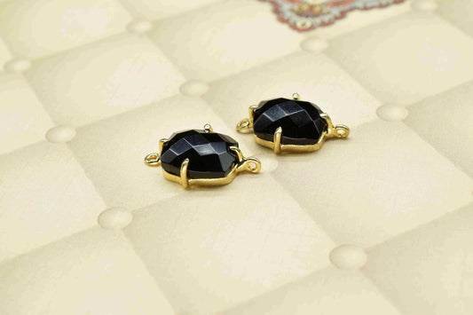 Black Onyx Faceted 10x12mm Cushion Shape Bezel,Black Onyx Handmade Gemstone Bezel Prong Set Pendant,Black Onyx double bail connector jewelry