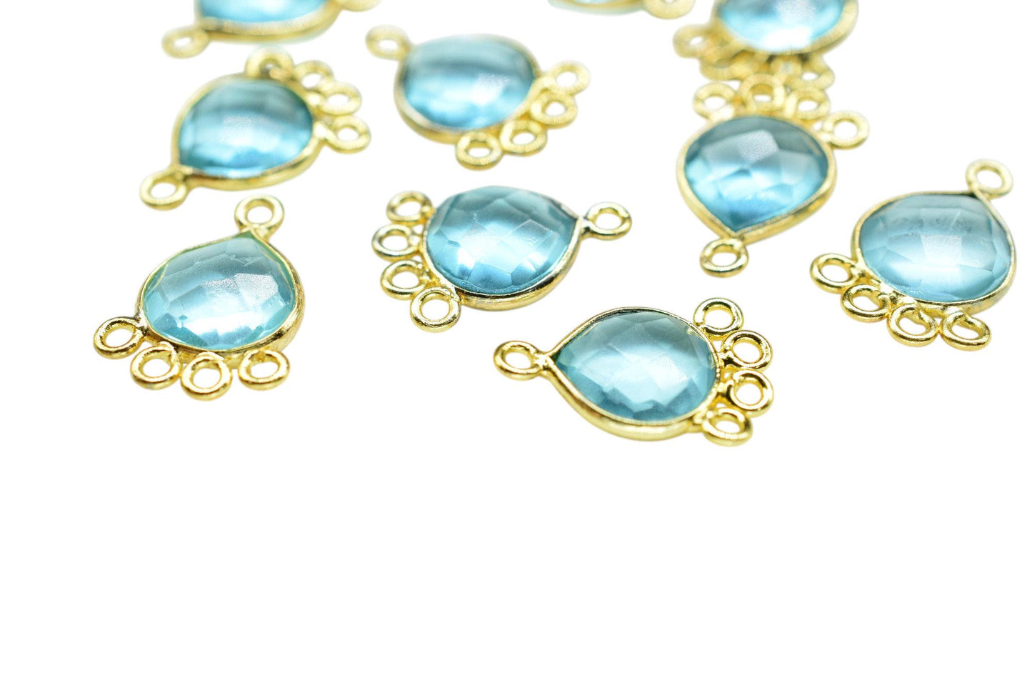 Sky Topaz Heart Shape Pendant/Gold Plated Charms Jewelry/Handmade Connector Jewelry/Connector Charms/Station Bezel Link Supplies/B'day Gift