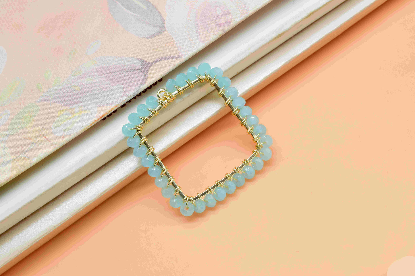 Aqua Quartz Wire Wrapped Dangle Connector, Gemstone Component, Finding Necklace Component Jewelry, Beaded Link Connector, Handmade Component