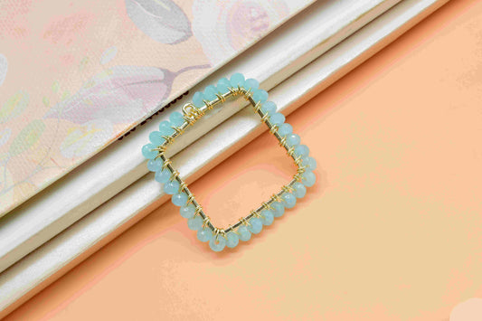 Aqua Quartz Wire Wrapped Dangle Connector, Gemstone Component, Finding Necklace Component Jewelry, Beaded Link Connector, Handmade Component