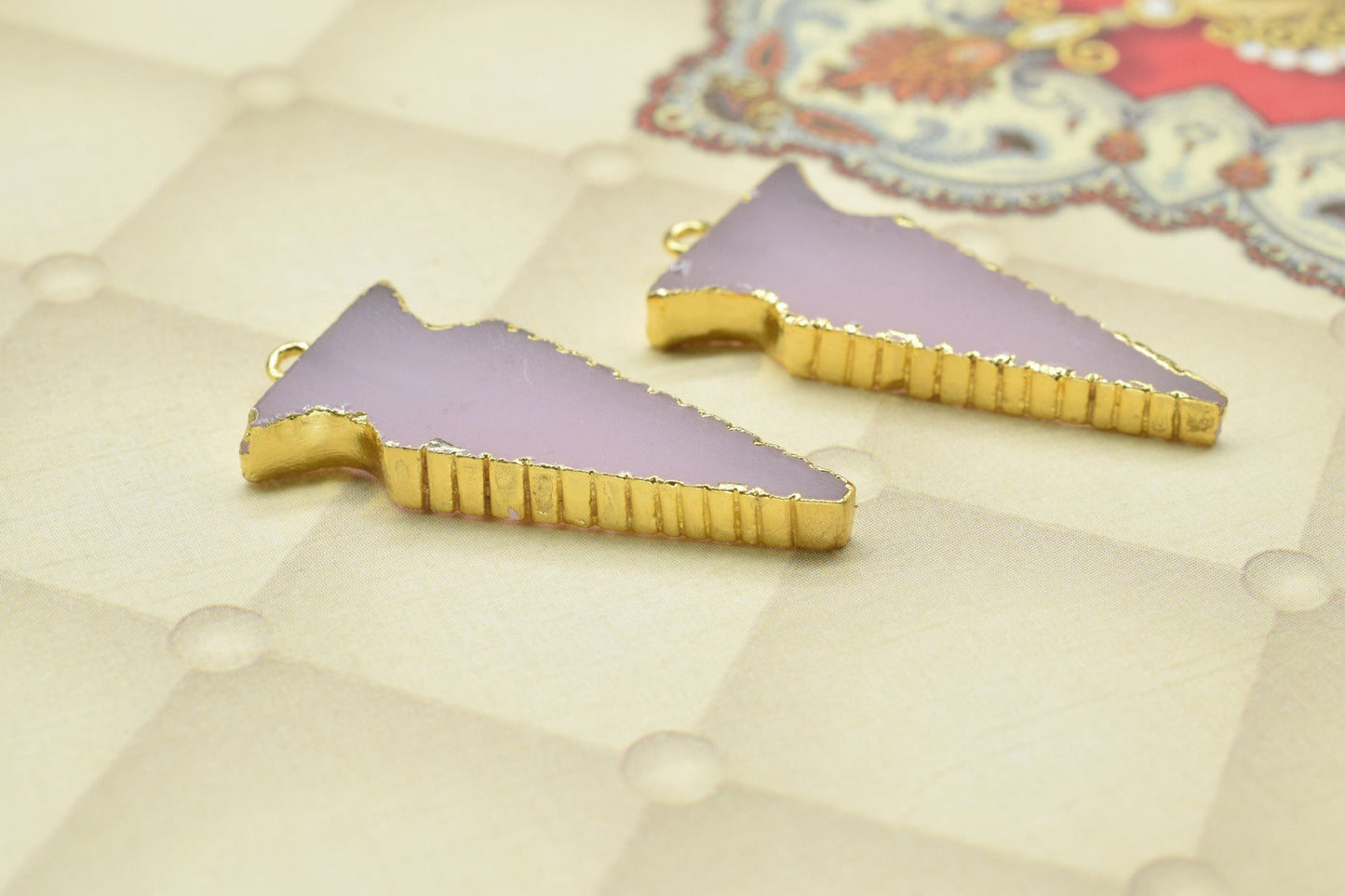 Rose Quartz Arrowhead Pendants,Handmade Pendants,Necklace Connectors,Spear Head Jewelry,Gemstone Electroplated Charms,Single Bail Connectors