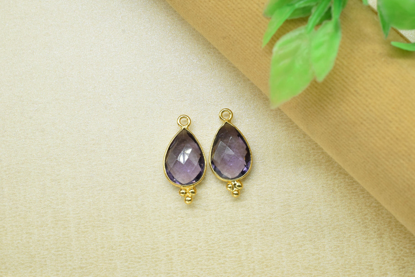 Amethyst charms Pendant Jewelry,Amethyst 10x14mm Pear Shape Gold Plating Single bail connector,Amethyst Quartz Gemstone Faceted connector