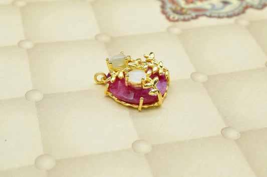 Natural Ruby Pendant,Leaf Designer Pendant Charm,Handmade Craft,Rainbow Pendant Jewelry,Multi Stone Pendant,Prong Set Pendant,Circle Pendant