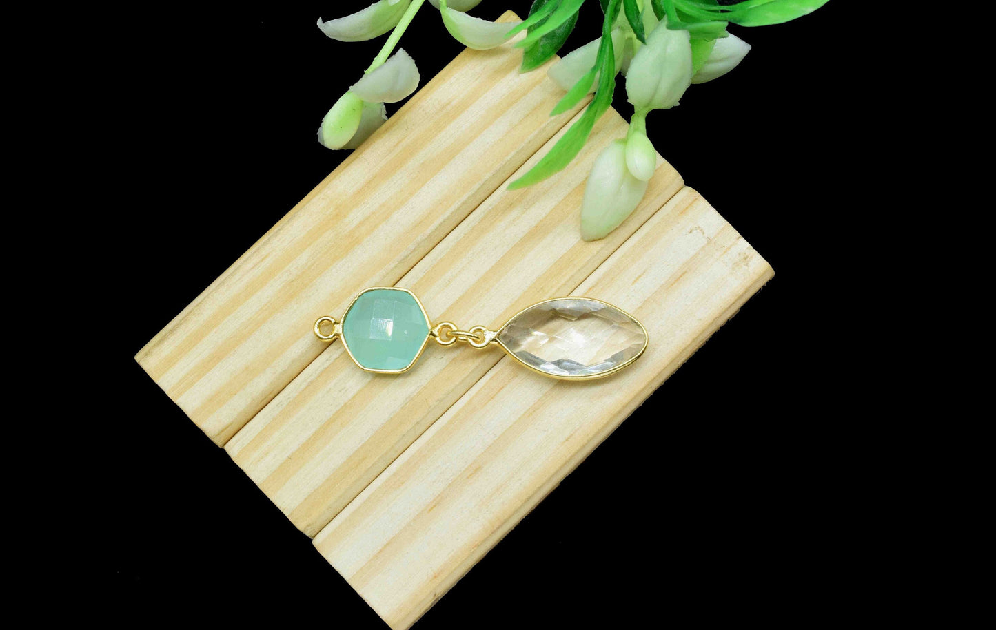 Aqua Chalcedony   Pendant Charms , Crystal Quartz  Dangle Earring Component , Multi Gemstone Dangle Earring , Component Jewelry , B'day Gift