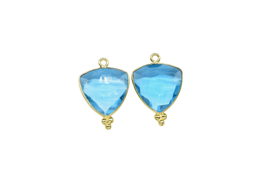 Blue Topaz Charms Pendant,Blue Topaz Gemstone Bezel Jewelry,Topaz Gold Plated Single Bail Connector,Blue Topaz Gemstone Bezel Jewelry,Gift